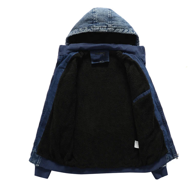 Herren Jeansjacke mit Kapuze und Teddyfutter im gewaschenen Vintage-Look Nord Taschen
