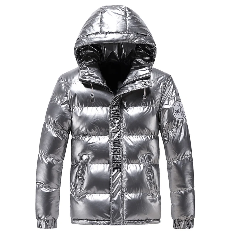 Herren glänzende wattierte Kapuzenjacke mit Metallic-Finish und Steppung Nord Taschen