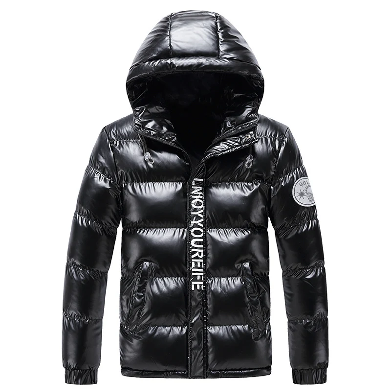 Herren glänzende wattierte Kapuzenjacke mit Metallic-Finish und Steppung Nord Taschen