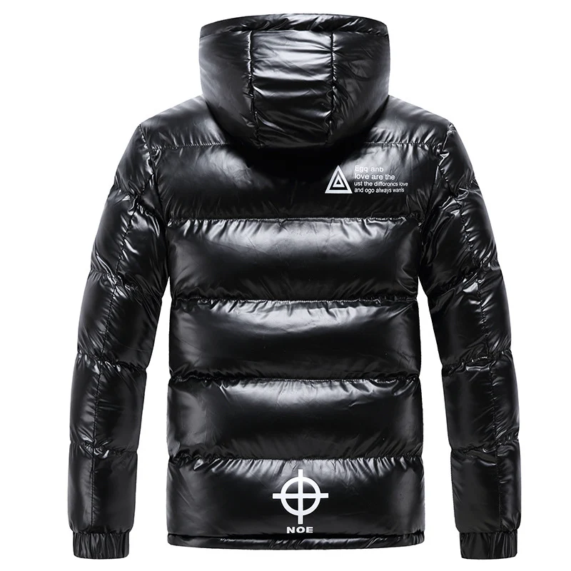 Herren glänzende wattierte Kapuzenjacke mit Metallic-Finish und Steppung Nord Taschen