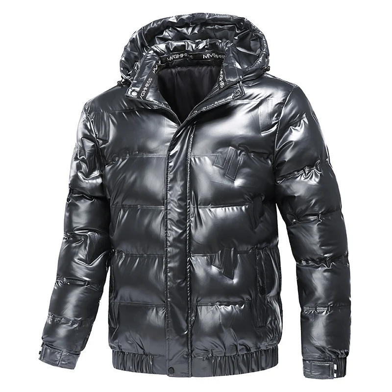 Herren Glänzende gesteppte Winterjacke mit Kapuze und thermischer Wattierung Nord Taschen