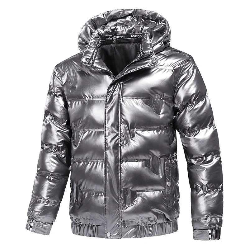 Herren Glänzende gesteppte Winterjacke mit Kapuze und thermischer Wattierung Nord Taschen