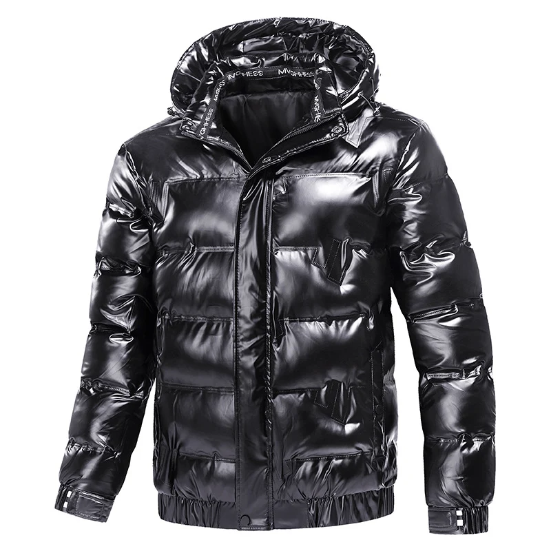 Herren Glänzende gesteppte Winterjacke mit Kapuze und thermischer Wattierung Nord Taschen