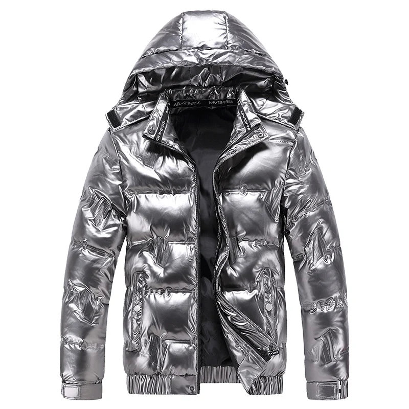Herren Glänzende gesteppte Winterjacke mit Kapuze und thermischer Wattierung Nord Taschen