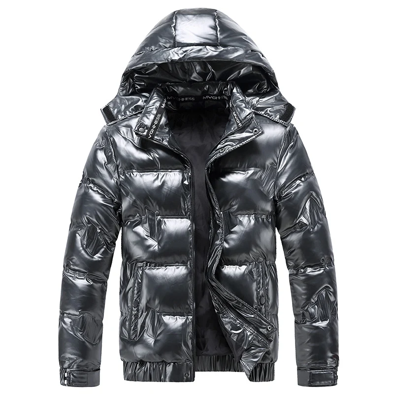 Herren Glänzende gesteppte Winterjacke mit Kapuze und thermischer Wattierung Nord Taschen