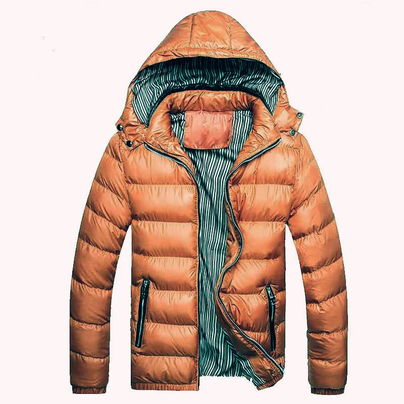 Herren Glänzende gesteppte Kapuzenjacke mit Thermo-Polsterung und gestreiftem Innenfutter Nord Taschen