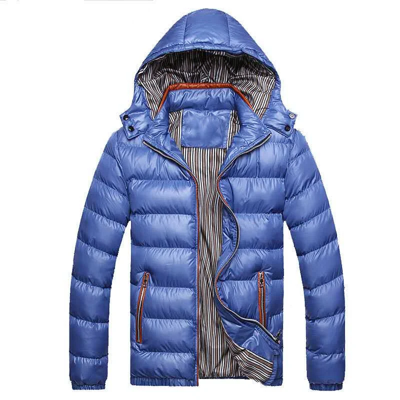 Herren Glänzende gesteppte Kapuzenjacke mit Thermo-Polsterung und gestreiftem Innenfutter Nord Taschen