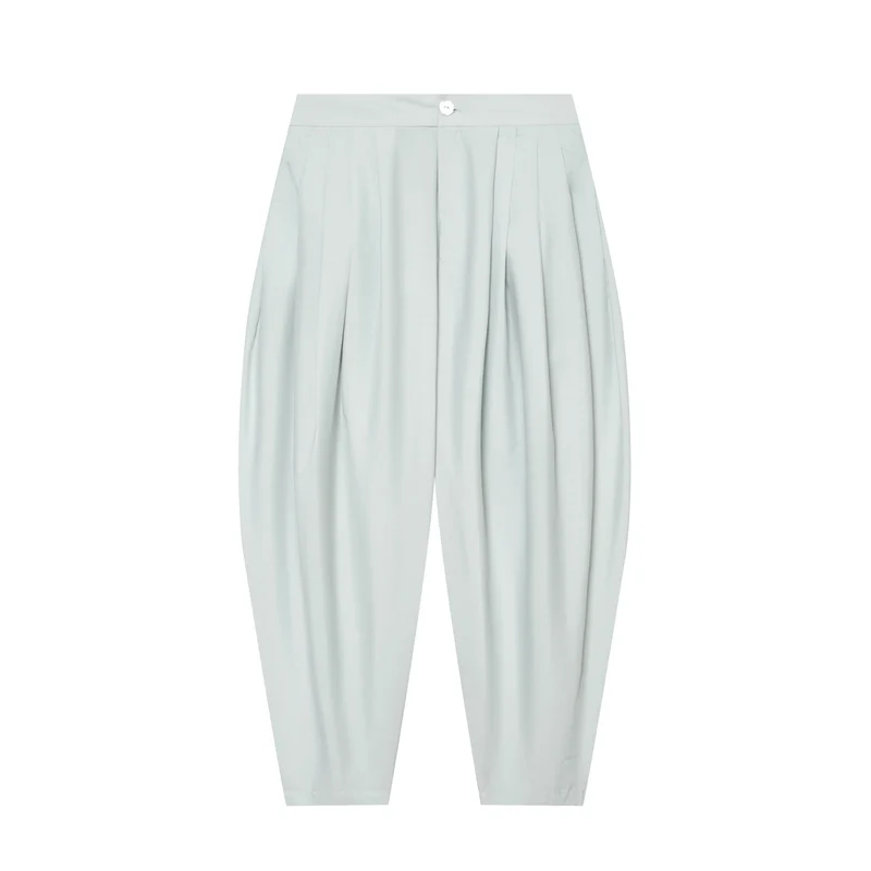 Damen Hochtaillierte plissierte Haremhose mit Kellerfalten und konischem Bein Nord Taschen