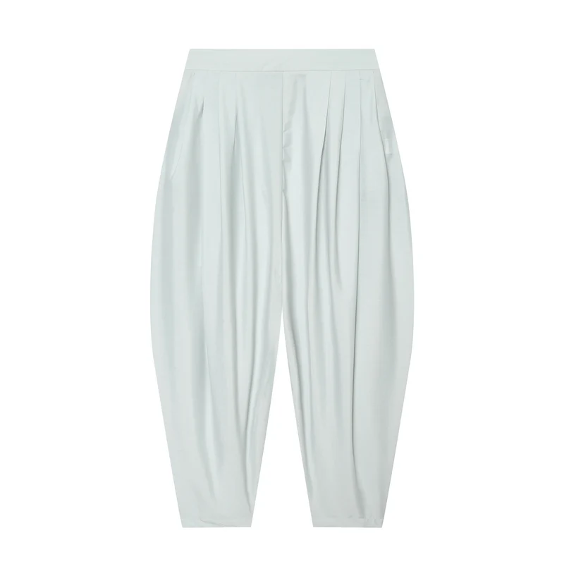 Damen Hochtaillierte plissierte Haremhose mit Kellerfalten und konischem Bein Nord Taschen
