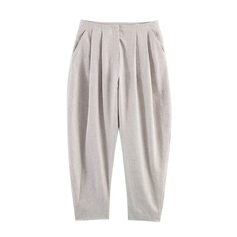 Damen Hochtaillierte Plissee-Hose mit weitem Sitz und schmaler Knöchelpartie Nord Taschen
