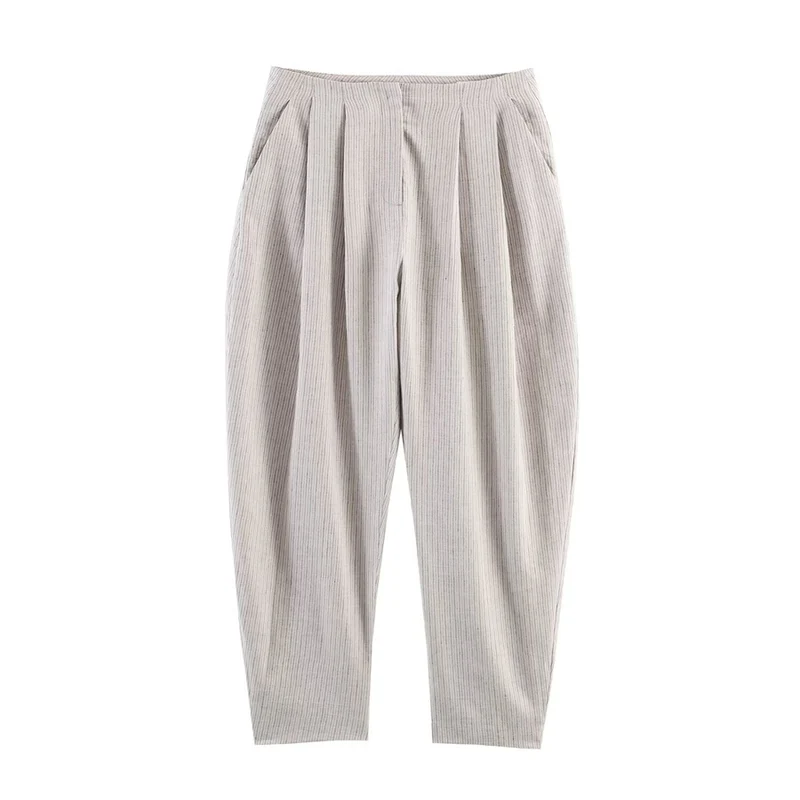 Damen Hochtaillierte Plissee-Hose mit weitem Sitz und schmaler Knöchelpartie Nord Taschen
