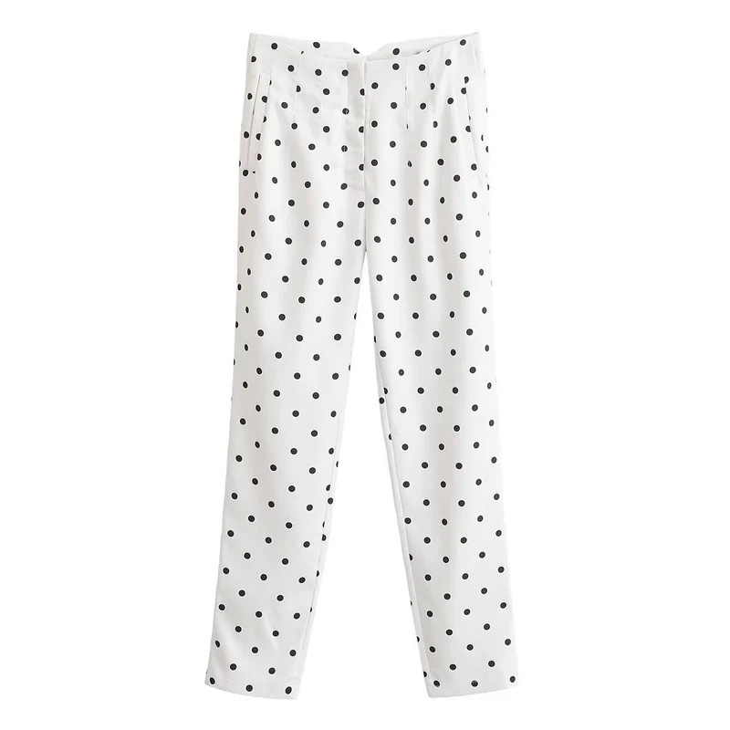 Damen Hochtaillierte konisch zulaufende Stoffhose mit Polka‑Dot‑Print und eleganter Bundverarbeitung Nord Taschen