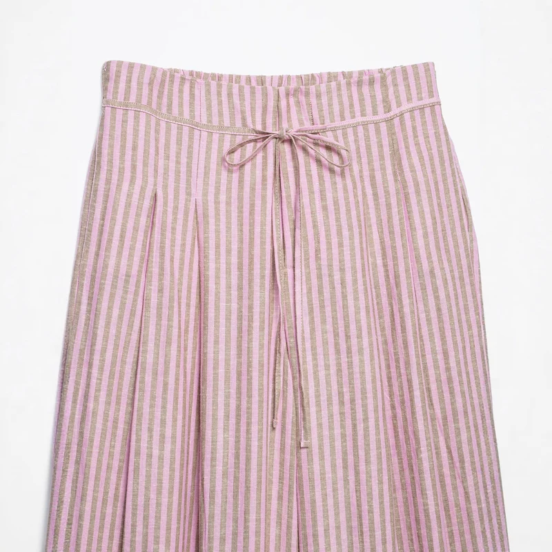 Damen Hochtaillierte Culotte-Hose mit weitem Bein, Tunnelzug und vorderem Schlitz Nord Taschen