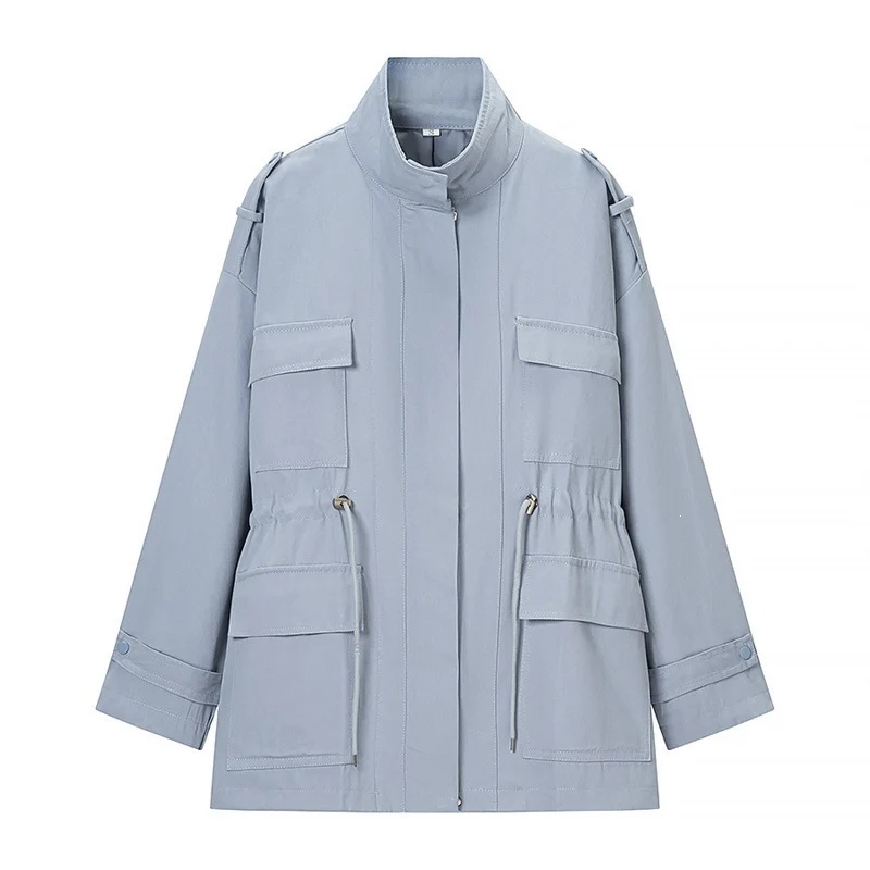 Damen Fieldjacke im Utility-Stil mit Tunnelzugtaillierung, Pattentaschen und Stehkragen Nord Taschen