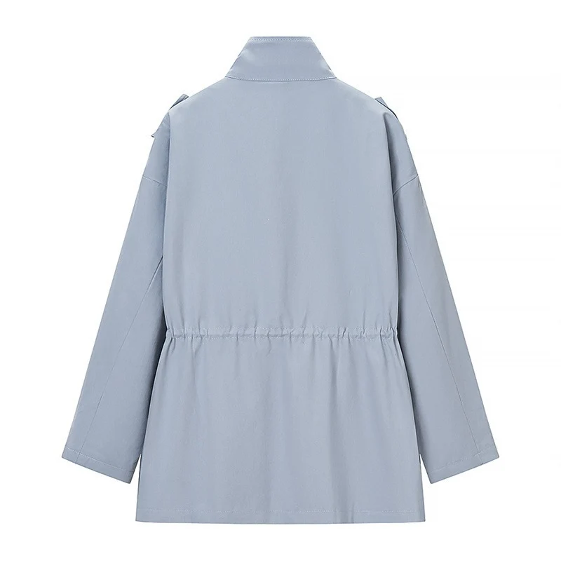 Damen Fieldjacke im Utility-Stil mit Tunnelzugtaillierung, Pattentaschen und Stehkragen Nord Taschen