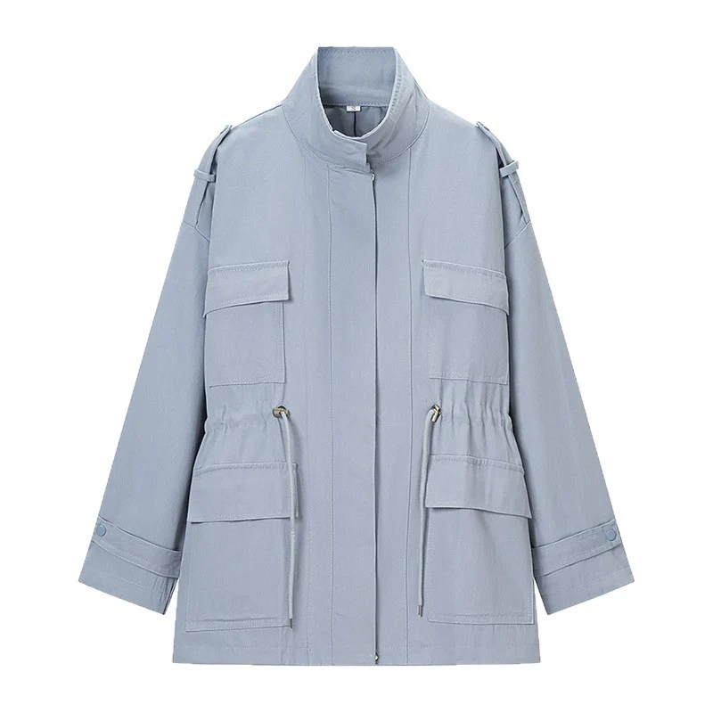 Damen Fieldjacke im Utility-Stil mit Tunnelzugtaillierung, Pattentaschen und Stehkragen Nord Taschen