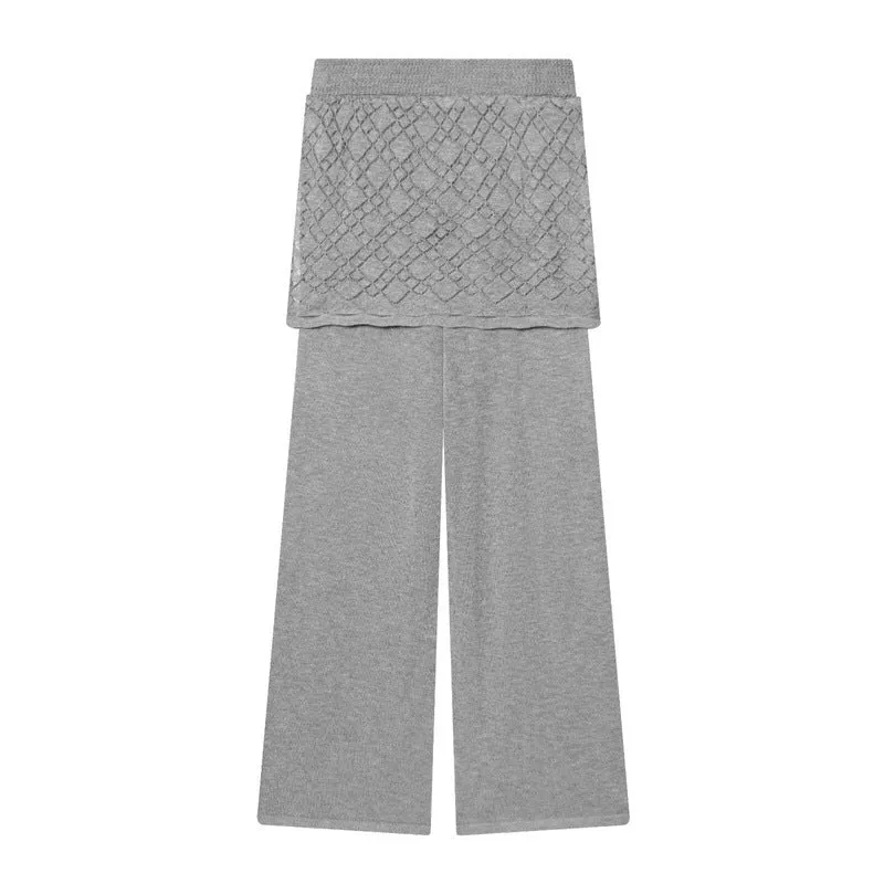 Damen Feinstrick-Loungewear-Set mit Rundhals-Pullover, weitem Palazzo und strukturierter Rock-Overlay Nord Taschen