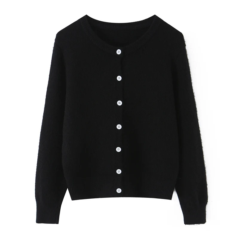 Damen Feinstrick-Cardigan mit Rundhalsausschnitt, durchgehender Knopfleiste und geripptem Saum Nord Taschen
