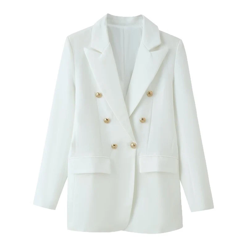 Damen doppelreihiger Longline-Blazer mit Reverskragen und Zierknöpfen Nord Taschen