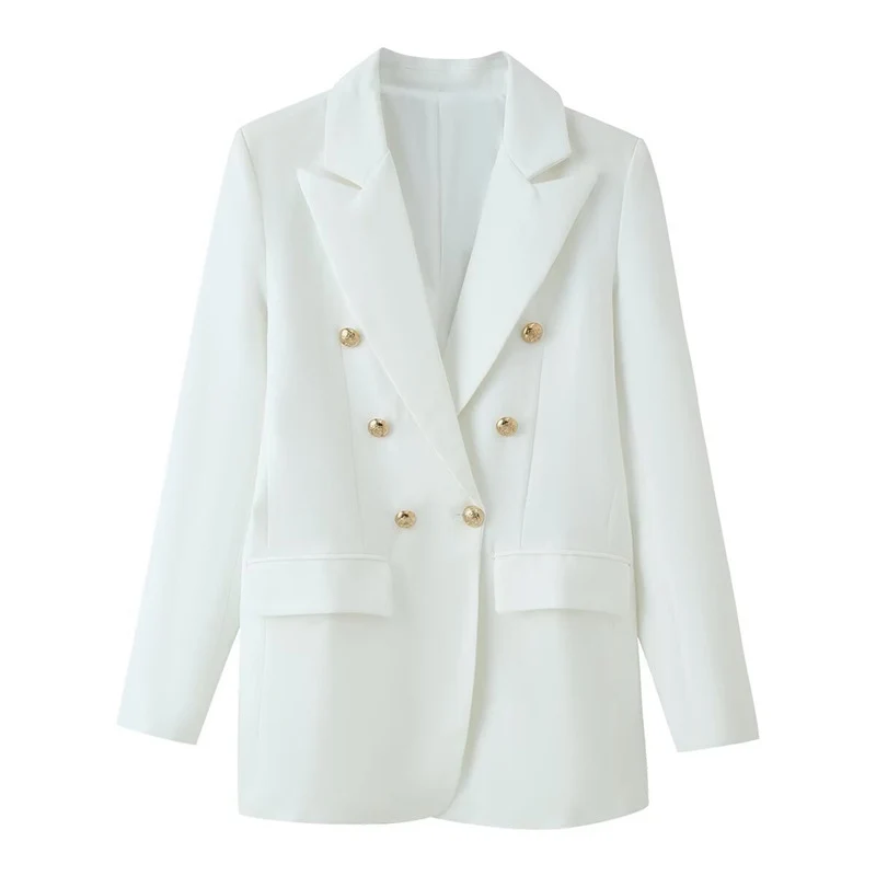 Damen doppelreihiger Longline-Blazer mit Reverskragen und Zierknöpfen Nord Taschen
