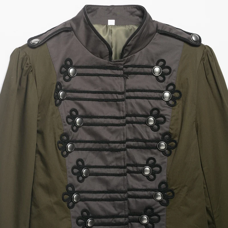 Damen Kurzjacke im Militärstil mit Stehkragen, Zierfrosch und Epauletten Nord Taschen