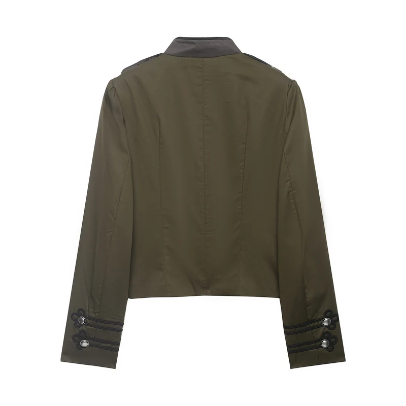 Damen Kurzjacke im Militärstil mit Stehkragen, Zierfrosch und Epauletten Nord Taschen