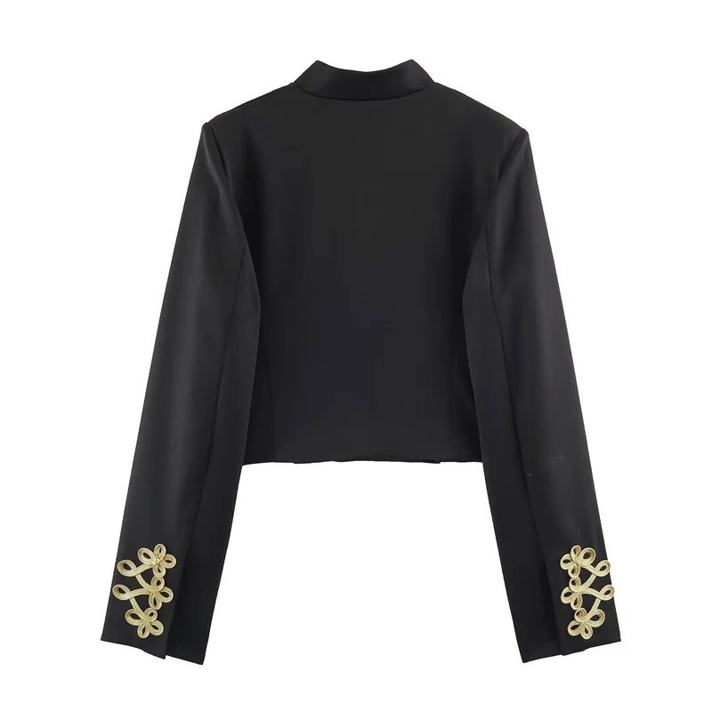 Damen Kurzjacke im Militärstil mit goldener Zierborte und Stehkragen Nord Taschen