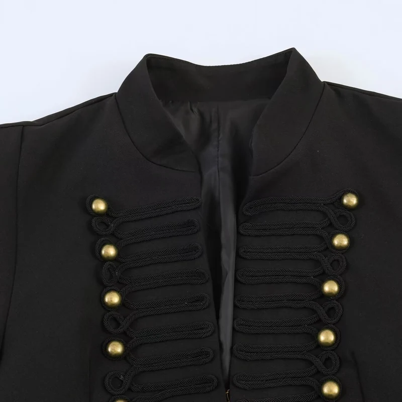 Damen Kurzjacke im militärischen Stil mit Stehkragen und Zierfrosch-Detail Nord Taschen