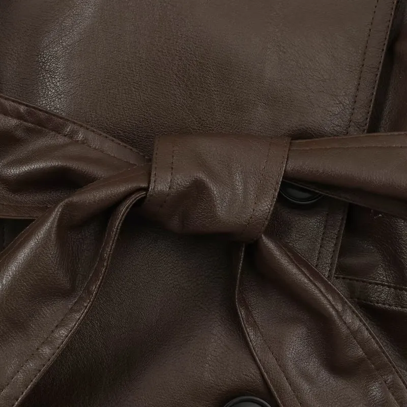 Damen Kurzjacke aus Lederoptik mit Bindegürtel und asymmetrischer Knopfleiste Nord Taschen