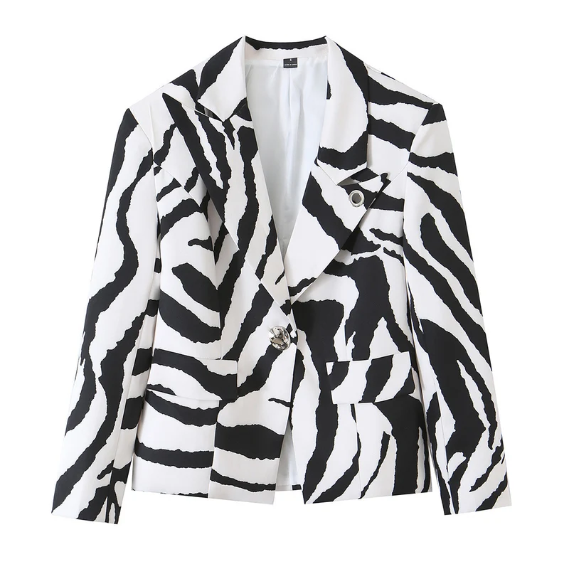 Damen Statement-Zebra-Blazer mit Reverskragen und taillierter Silhouette Nord Taschen