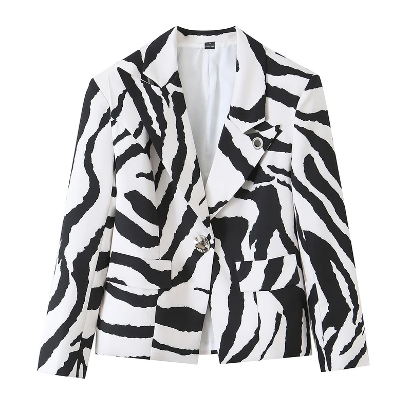 Damen Statement-Zebra-Blazer mit Reverskragen und taillierter Silhouette Nord Taschen