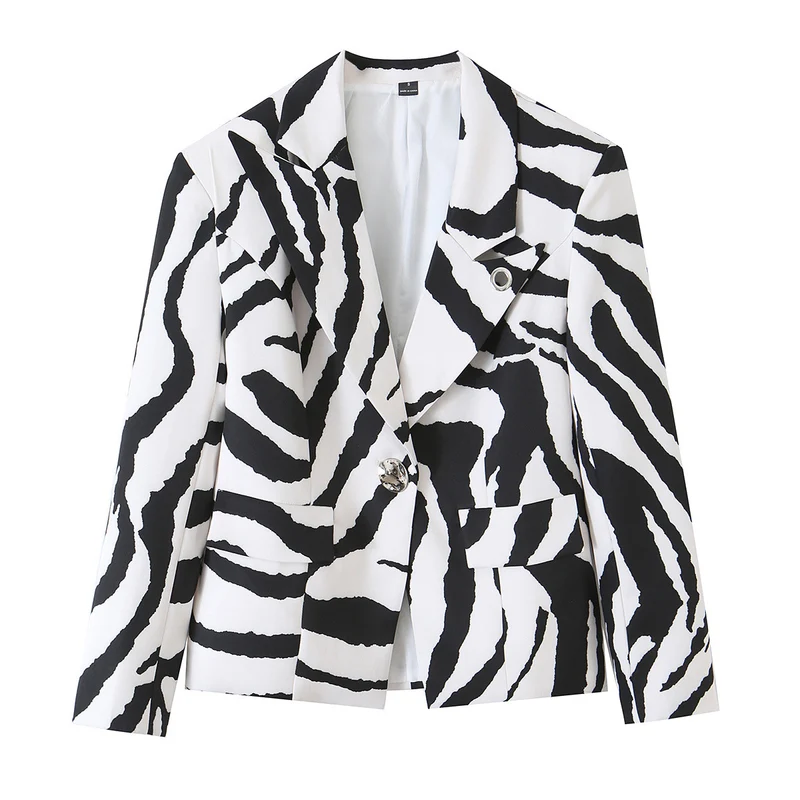 Damen Statement-Zebra-Blazer mit Reverskragen und taillierter Silhouette Nord Taschen