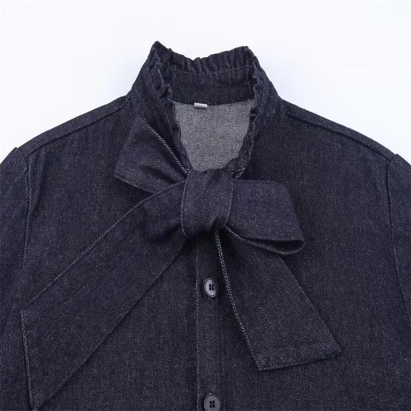 Damen Schimmernde Bluse mit Schleifenkragen und Ballonärmeln Nord Taschen