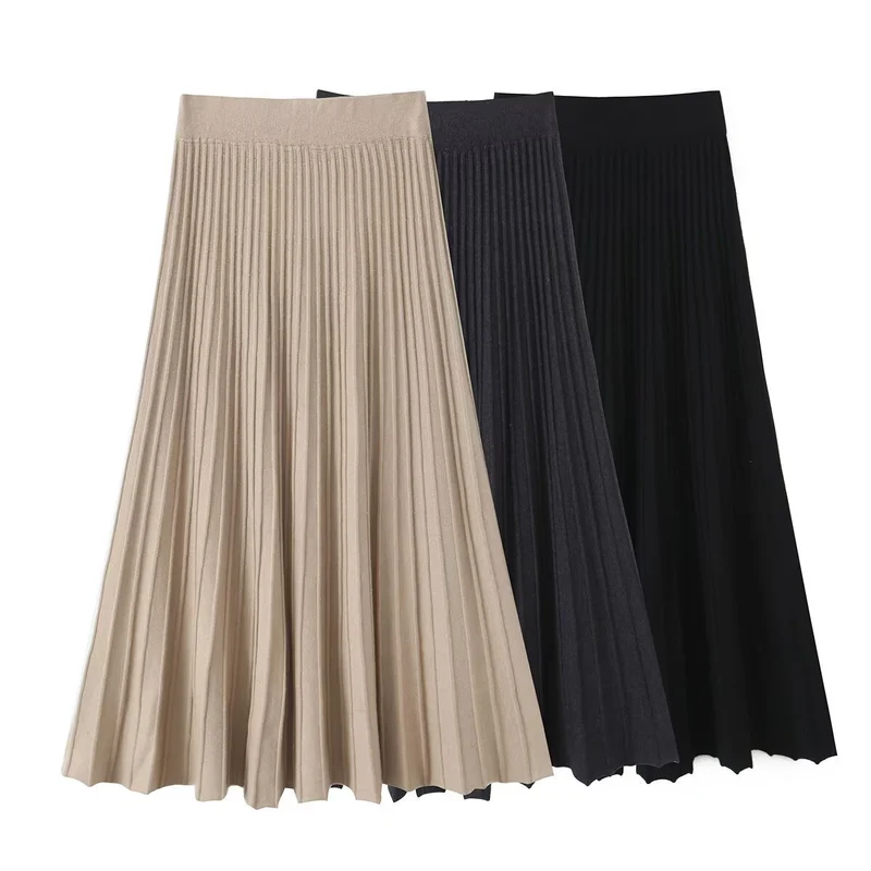 Damen Plissierter Maxi-Rock mit hohem Stretchbund Nord Taschen