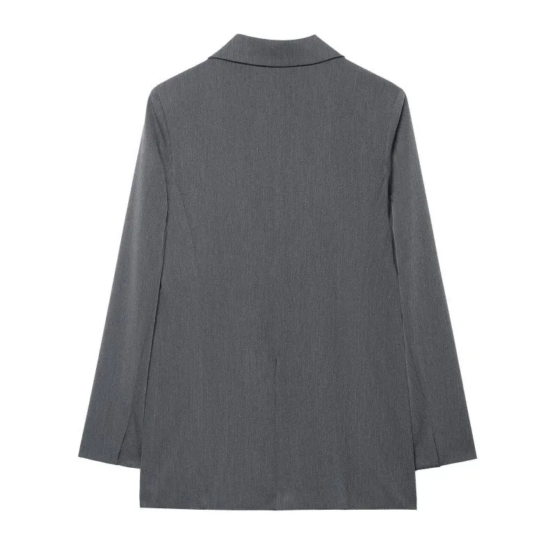 Damen Oversized strukturierter Doppelreiher-Blazer mit weitem Revers und Pattentaschen Nord Taschen