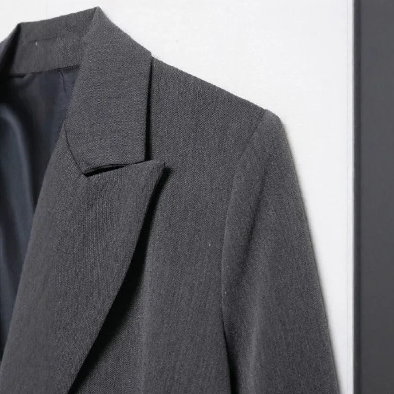 Damen Oversized strukturierter Doppelreiher-Blazer mit weitem Revers und Pattentaschen Nord Taschen
