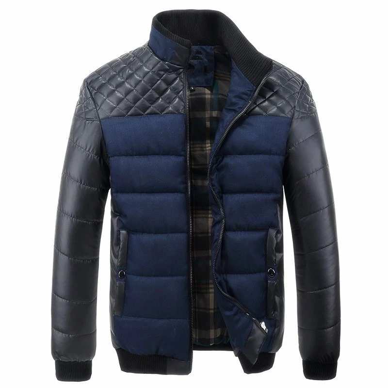 Herren Gepolsterte Hybrid-Steppjacke mit Kunstleder-Ärmeln und Stehkragen Nord Taschen