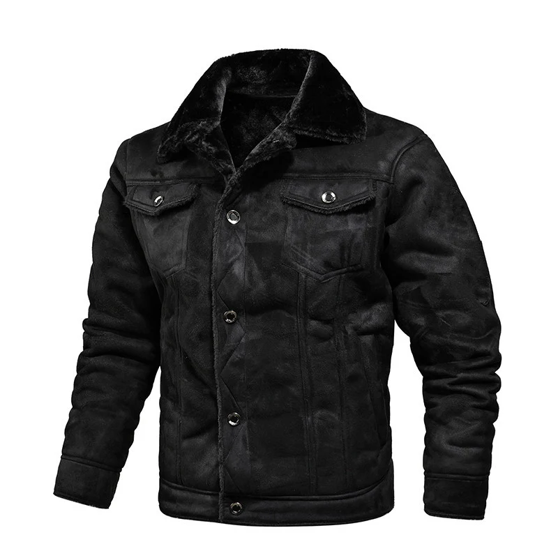 Herren gefütterte Wildlederimitat-Jacke mit Teddyfutter und Hemdkragen Nord Taschen