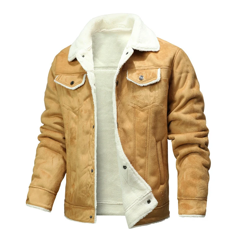 Herren gefütterte Wildlederimitat-Jacke mit Teddyfutter und Hemdkragen Nord Taschen