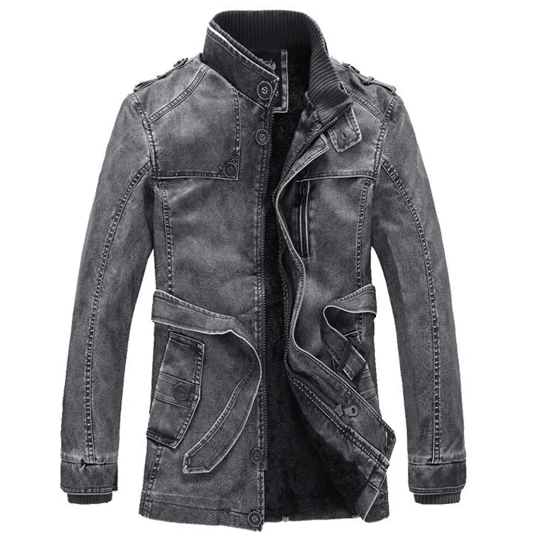 Herren Gefütterte Utility-Jeansjacke mit hohem Stehkragen Nord Taschen