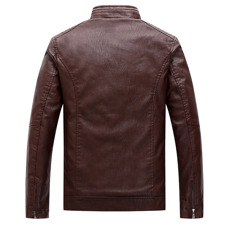 Herren Slim-Fit Lederimitat-Bikerjacke mit Stehkragen und Reißverschlusstaschen Nord Taschen