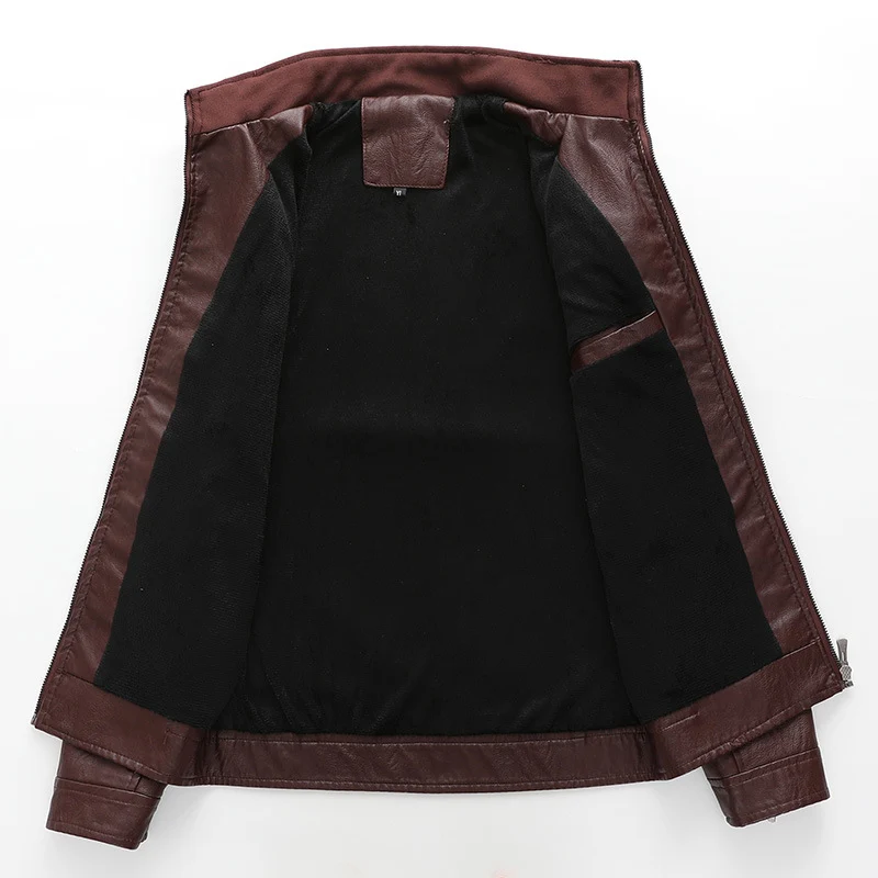 Herren Slim-Fit Lederimitat-Bikerjacke mit Stehkragen und Reißverschlusstaschen Nord Taschen