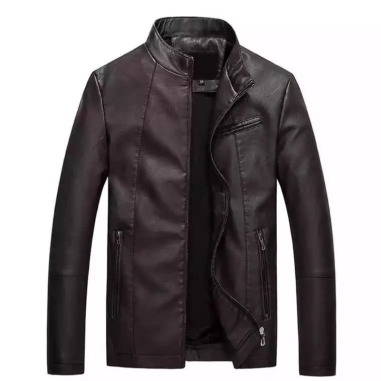 Herren Slim-Fit Kunstlederjacke im Bikerstil mit Stehkragen und Reißverschluss Nord Taschen