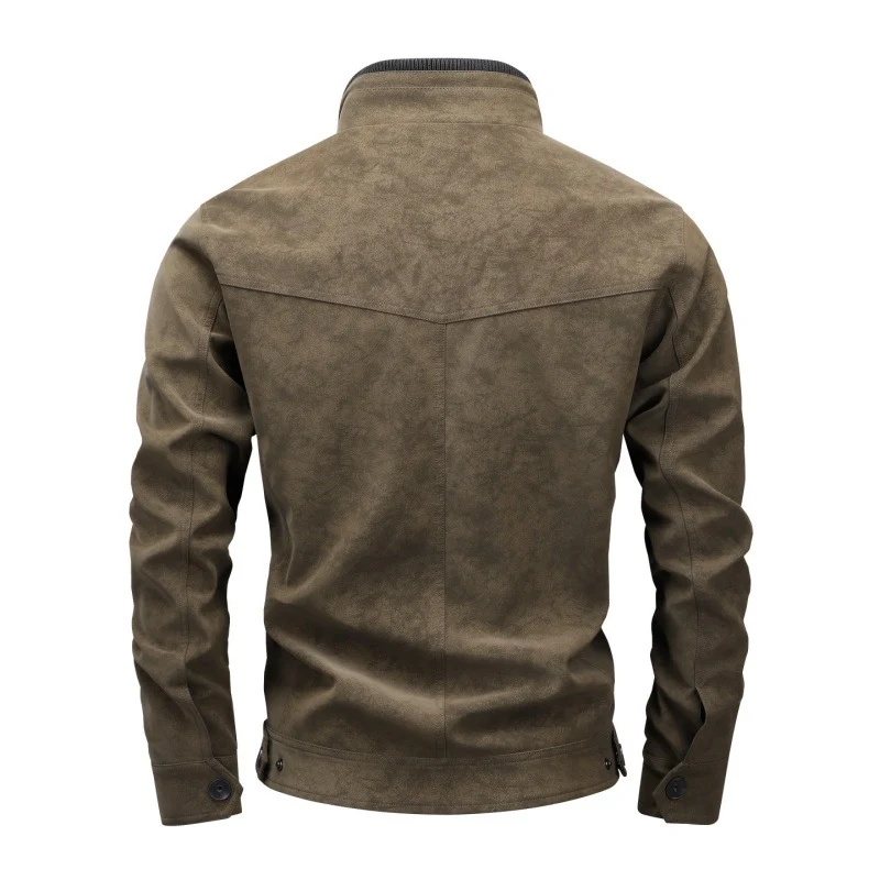 Herren Slim-Fit Biker-Bomberjacke aus Wildlederimitat mit Stehkragen und Zierknöpfen Nord Taschen