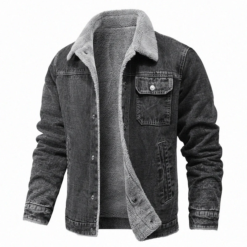 Herren Sherpa-gefütterte Denimjacke mit Teddyfutter und Brusttasche Nord Taschen