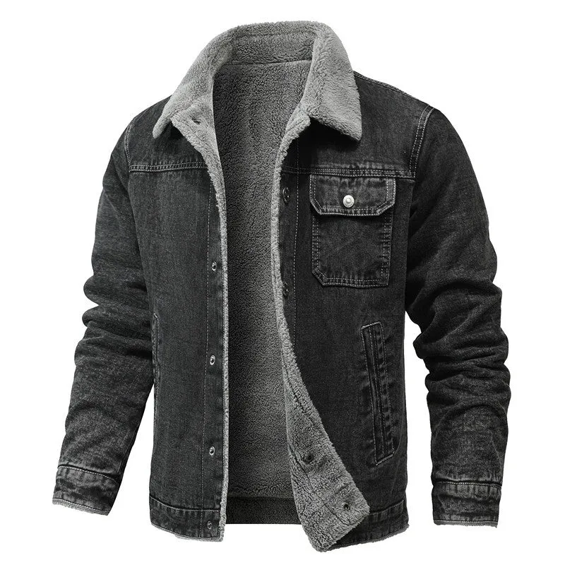 Herren Sherpa-gefütterte Denimjacke mit Teddyfutter und Brusttasche Nord Taschen