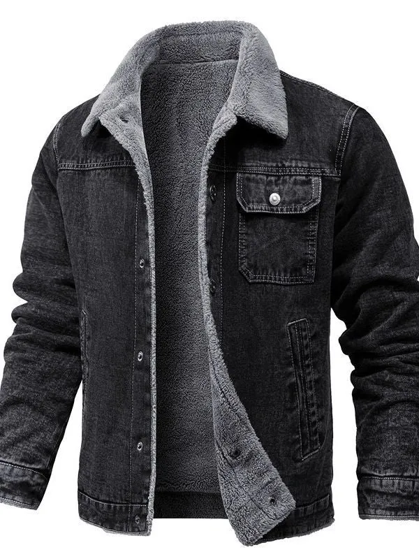Herren Sherpa-gefütterte Denimjacke mit Teddyfutter und Brusttasche Nord Taschen