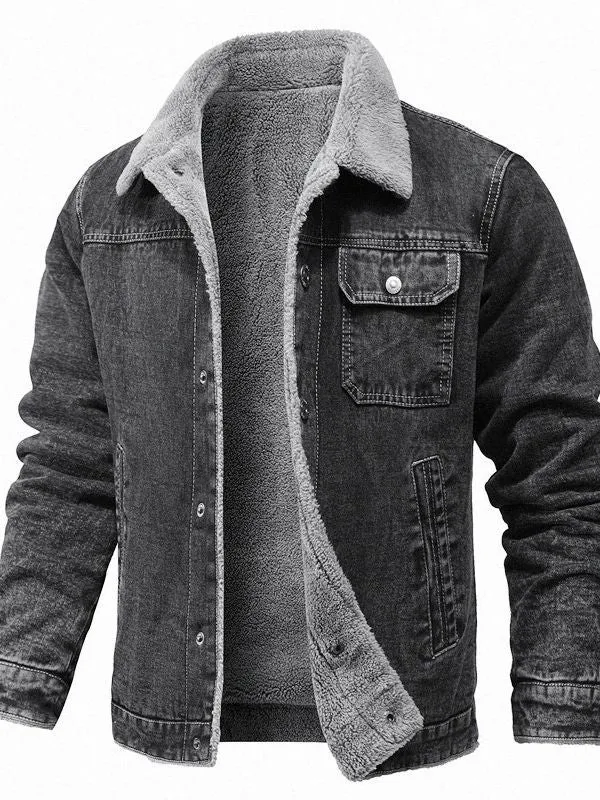 Herren Sherpa-gefütterte Denimjacke mit Teddyfutter und Brusttasche Nord Taschen