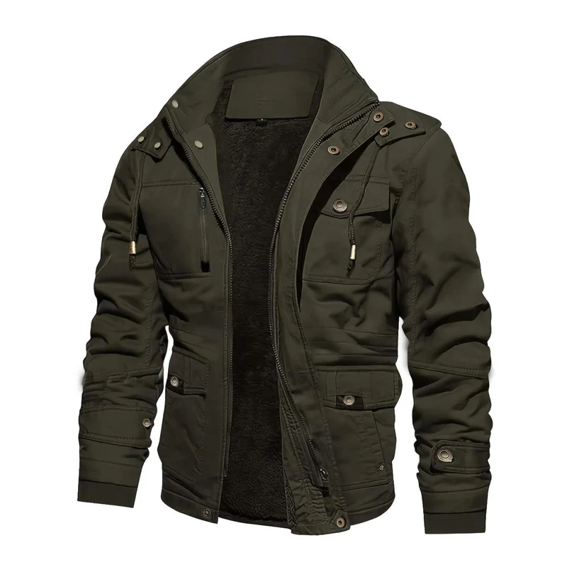 Herren Parka-Jacke mit Teddyfutter Kapuze und Multitaschen Nord Taschen