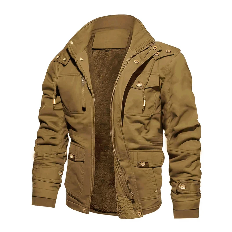 Herren Parka-Jacke mit Teddyfutter Kapuze und Multitaschen Nord Taschen